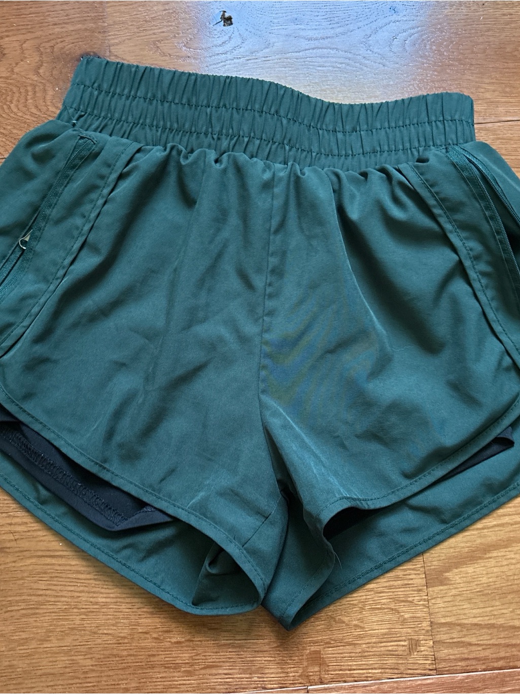 Shein Forest Green Athletic Smocked Waist Shorts